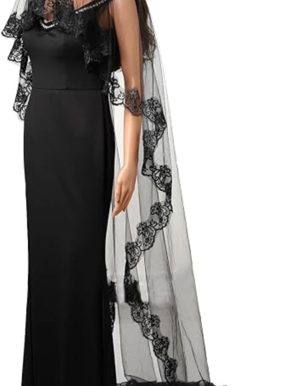 Acenail Black Lace Cathedral Costume Veil
